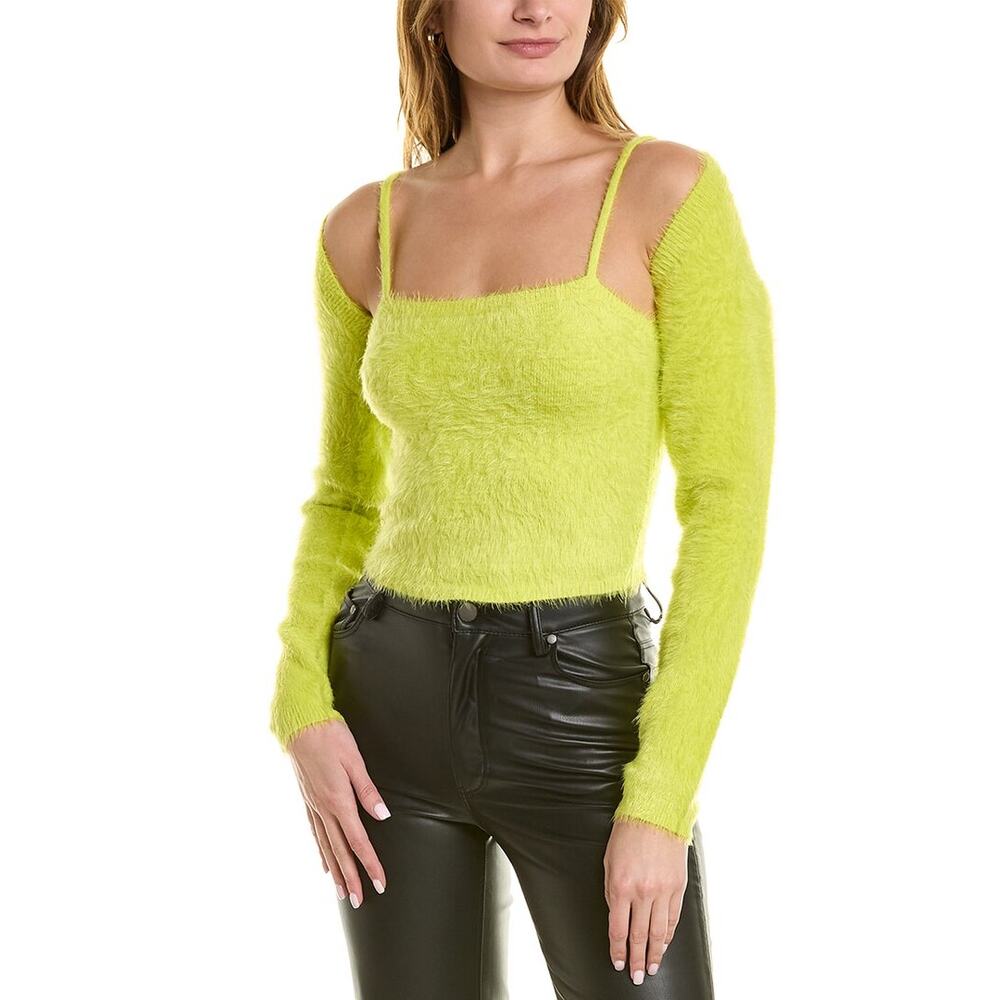 Alice + Olivia Luetta Fuzzy Crop Top in Yellow Size Small